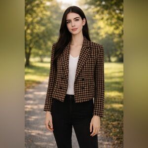 CATO Black and Tan Houndstooth Cropped Blazer